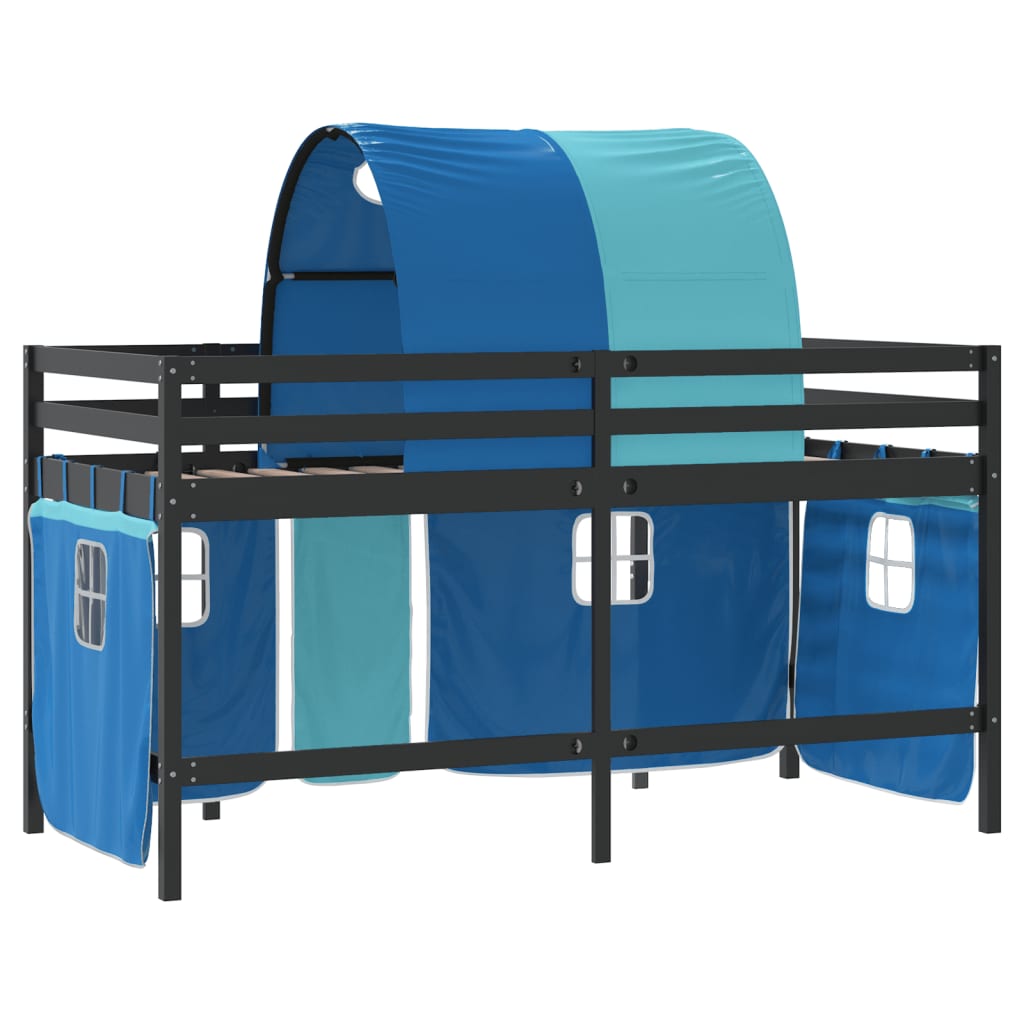 vidaXL Lit mezzanine enfants et tunnel bleu 90x200cm bois pin massif