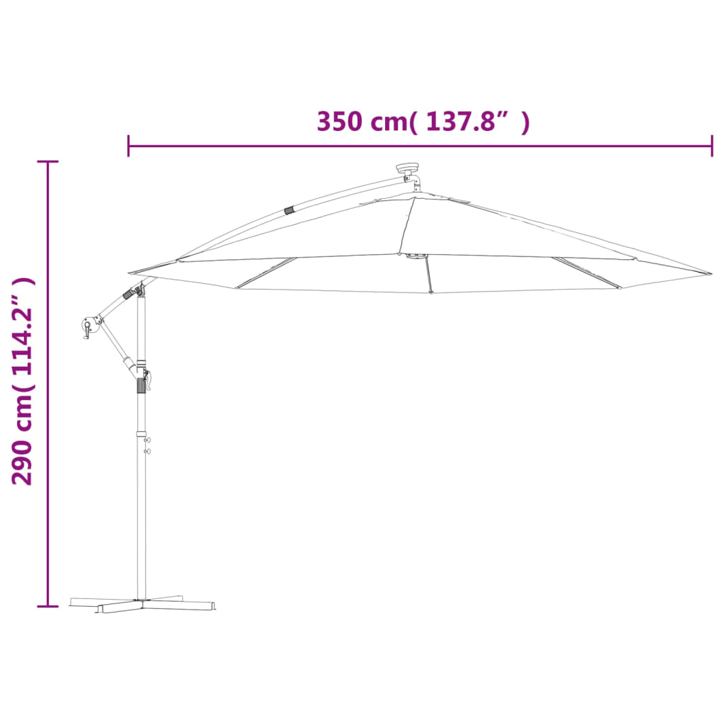 vidaXL Parasol déporté avec lumières LED Bleu azuré 350 cm