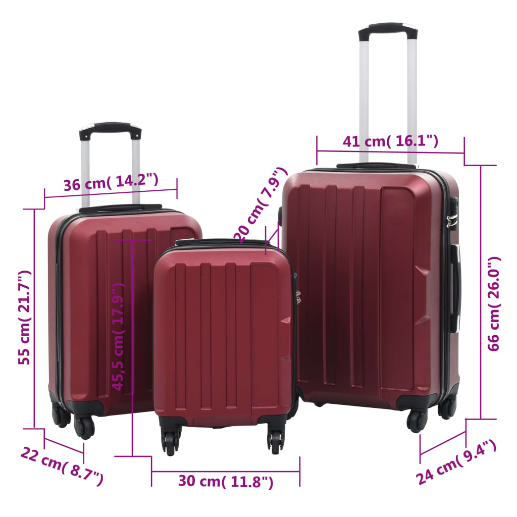 vidaXL Valise rigide 3 pcs Rouge bordeaux ABS