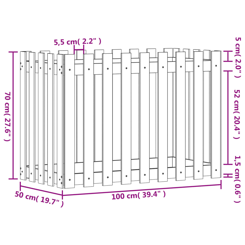 vidaXL Lit surélevé de jardin design de clôture 100x50x70cm pin massif