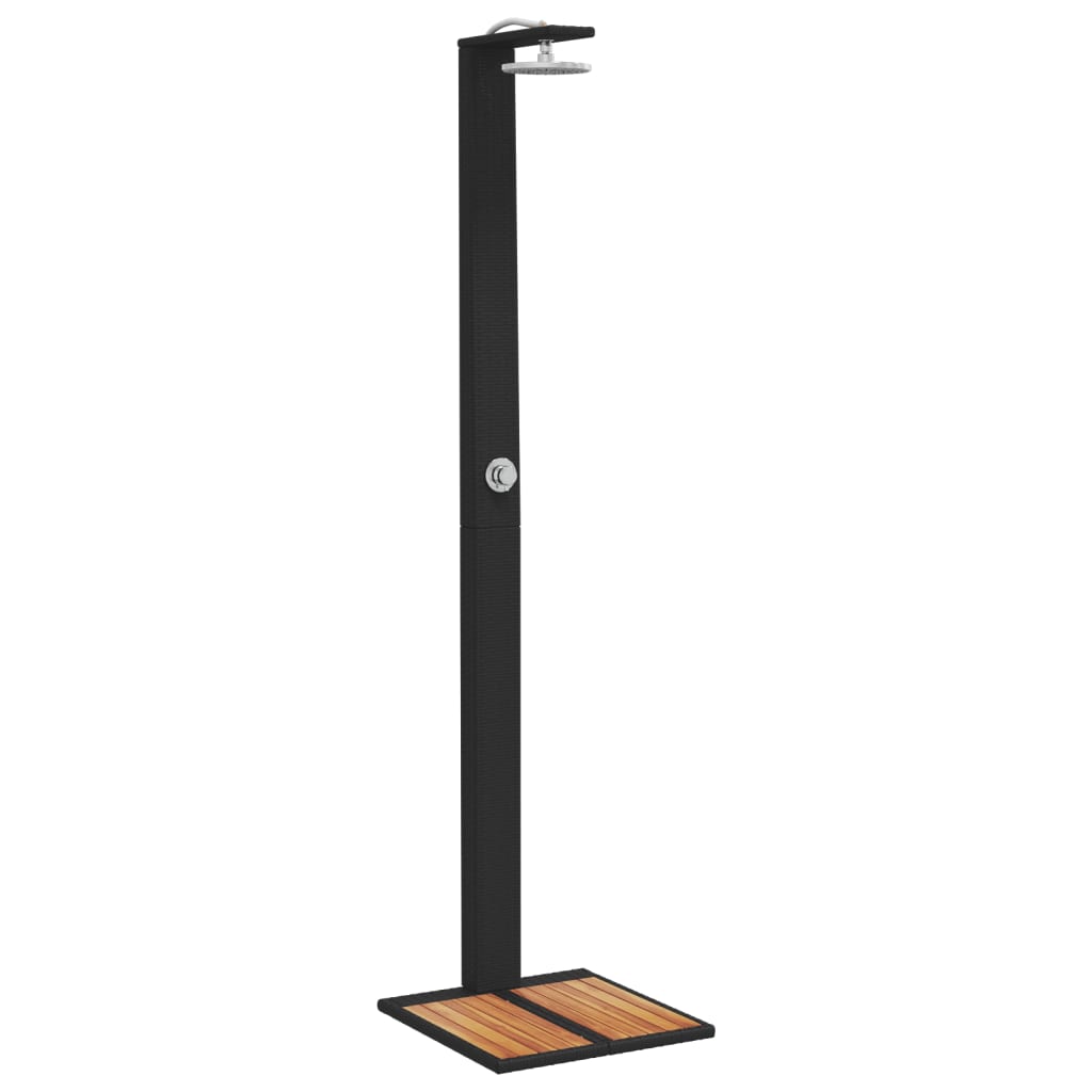 vidaXL Douche d'extérieur noir 50x55x224 cm résine tressée bois acacia