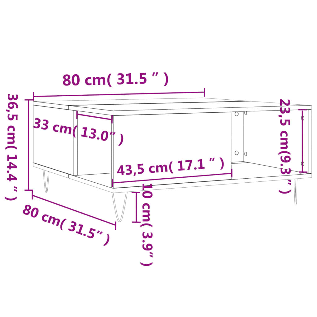 vidaXL Table basse chêne marron 80x80x36,5 cm bois d'ingénierie