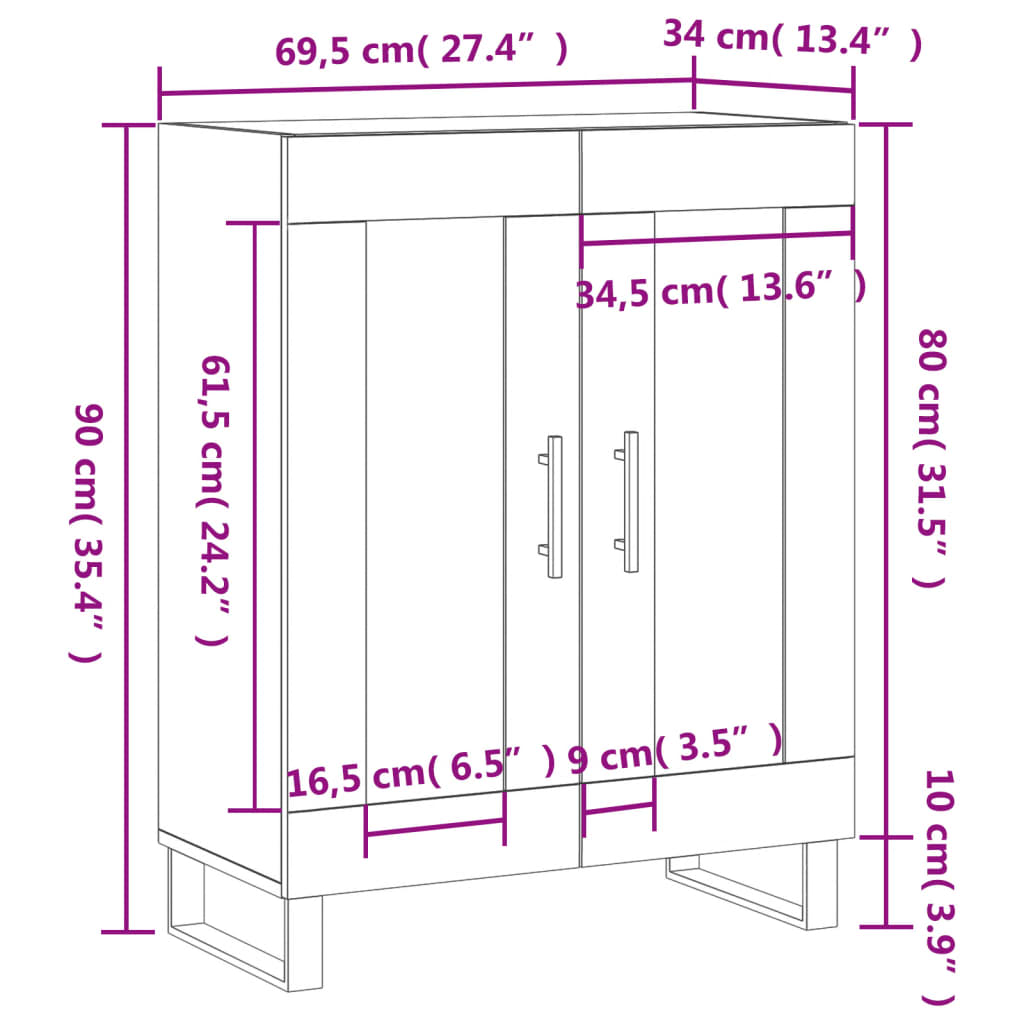 vidaXL Buffet gris béton 69,5x34x90 cm bois d'ingénierie