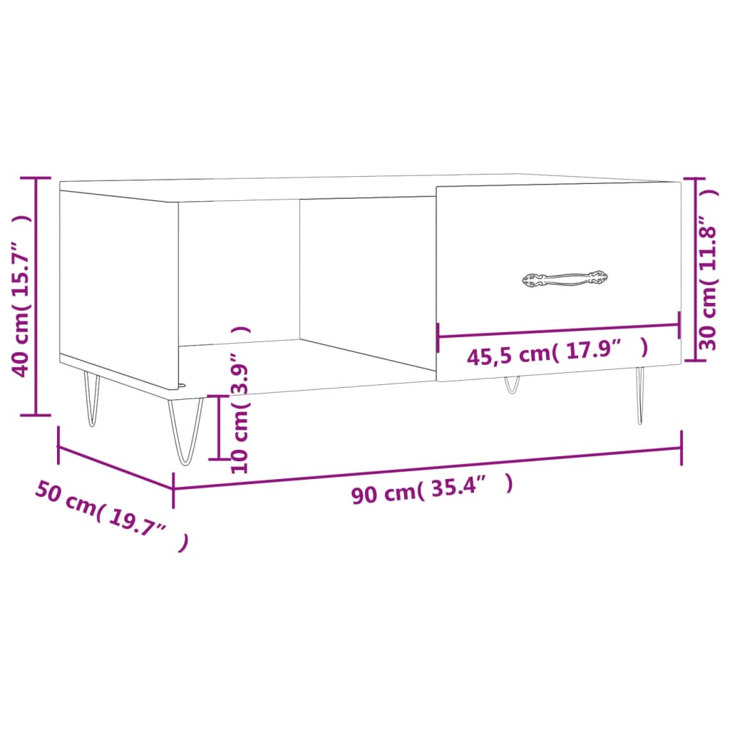 vidaXL Table basse chêne fumé 90x50x40 cm bois d'ingénierie