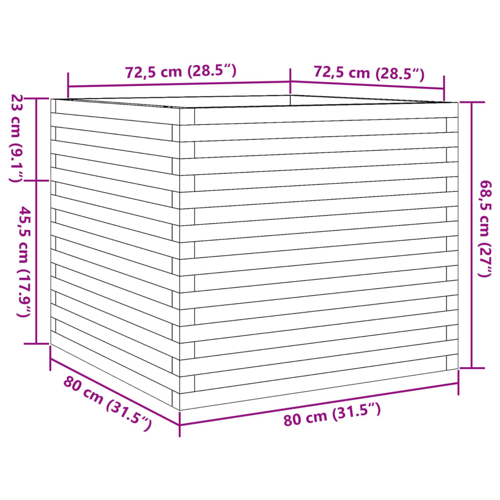 vidaXL Jardinière 80x80x68,5 cm bois de pin imprégné