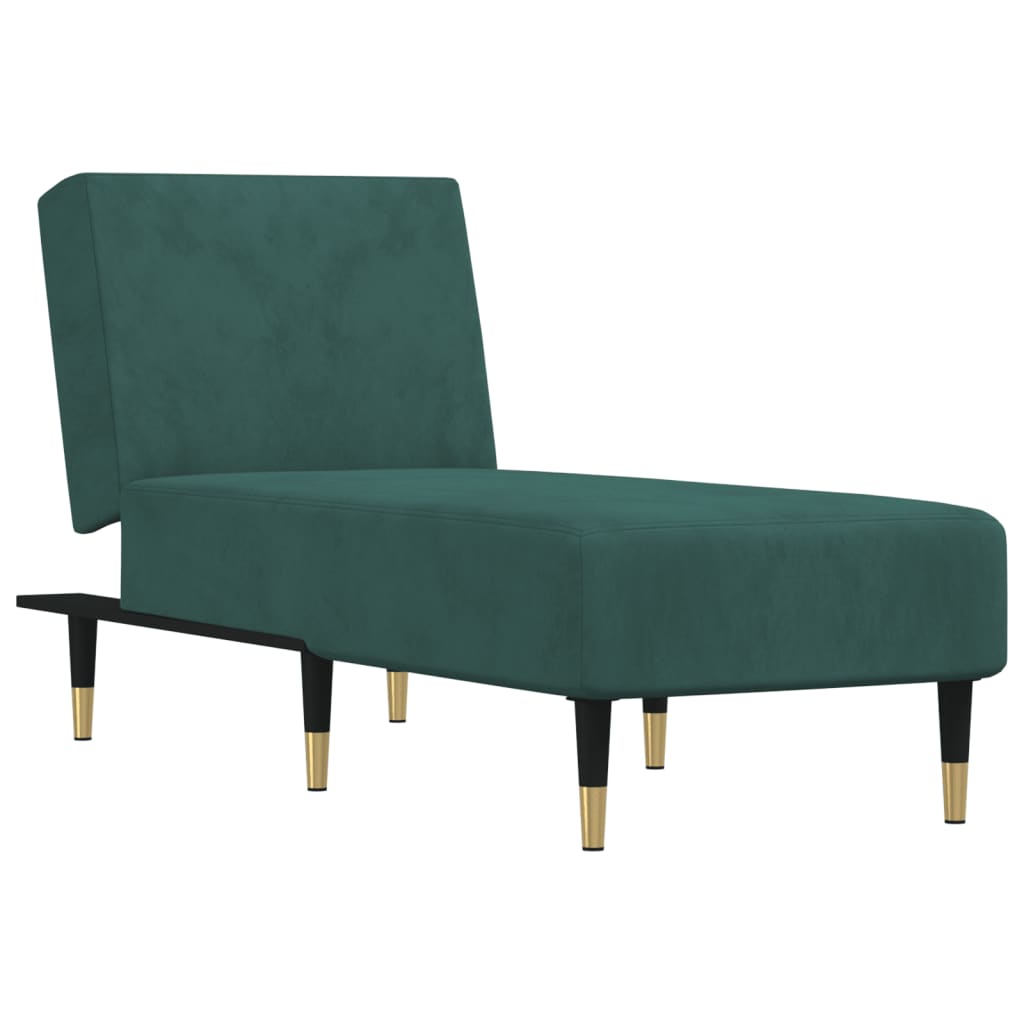 vidaXL Chaise longue vert foncé velours