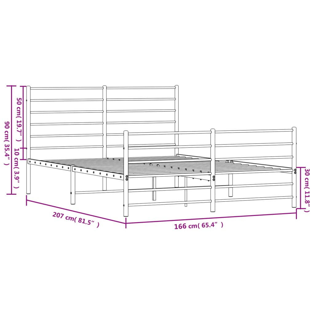 vidaXL Cadre de lit métal sans matelas avec pied de lit noir 160x200cm