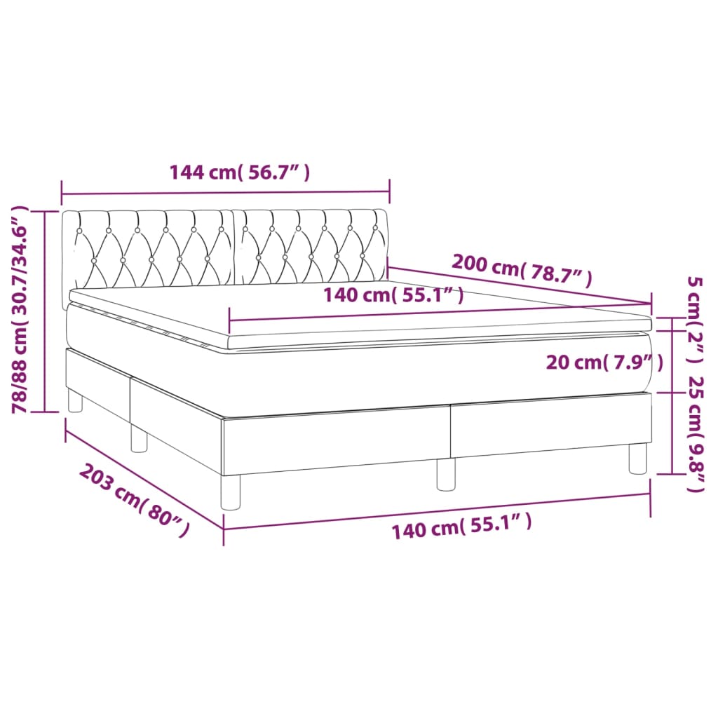 vidaXL Sommier à lattes de lit avec matelas LED Bleu 140x200 cm Tissu