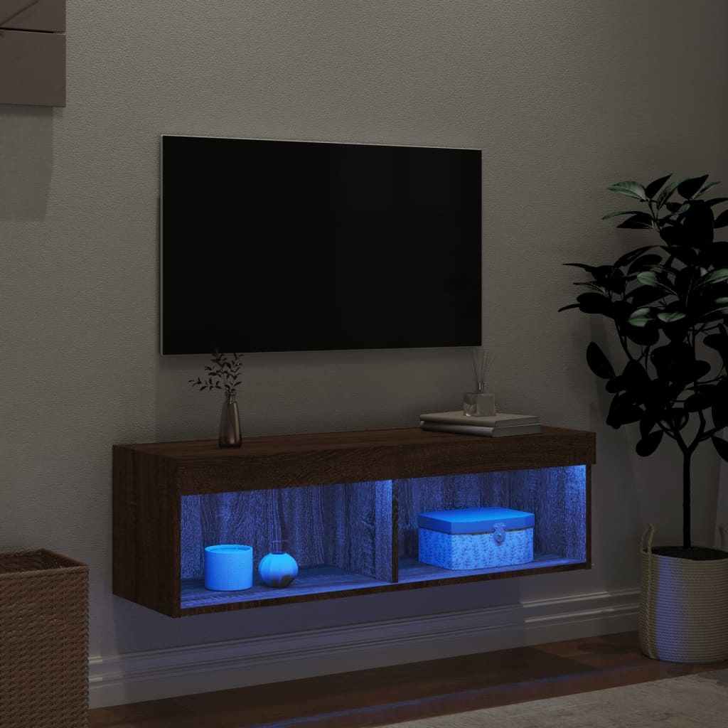 vidaXL Meuble TV avec lumières LED chêne marron 100x30x30 cm