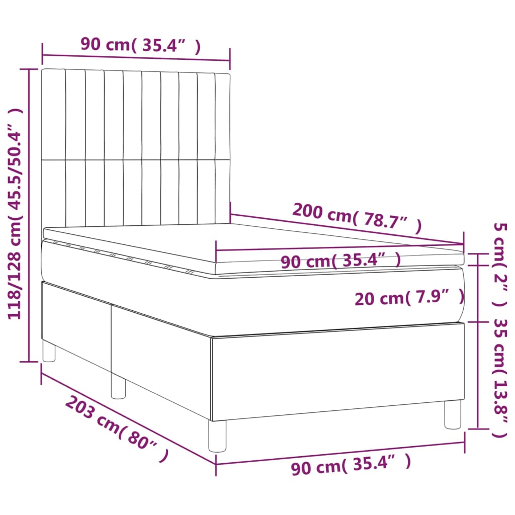 vidaXL Sommier à lattes de lit et matelas Gris clair 90x200 cm Velours