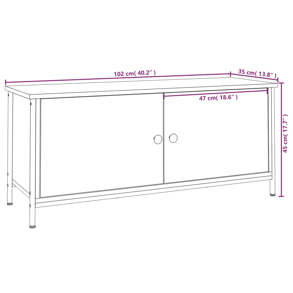 vidaXL Meuble TV avec portes chêne sonoma 102x35x45 cm bois ingénierie