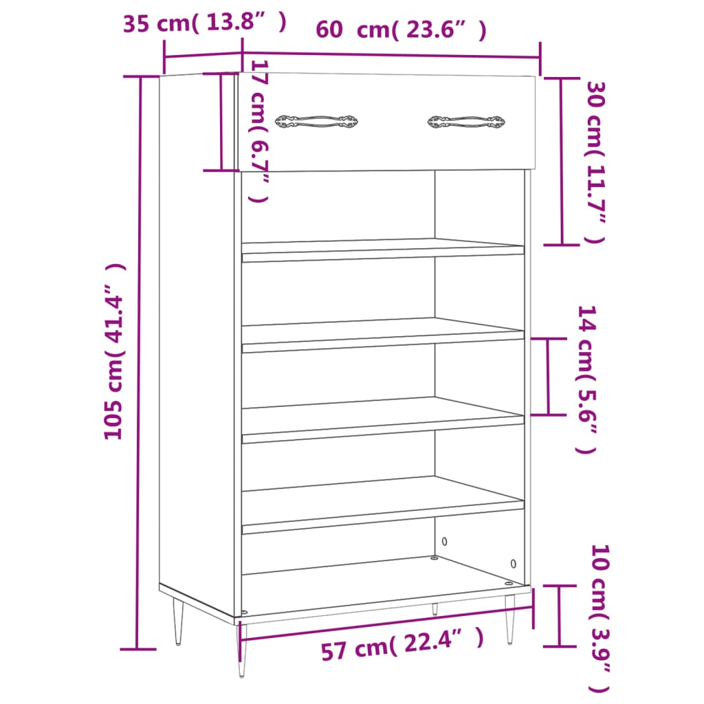 vidaXL Armoire à chaussures chêne fumé 60x35x105 cm bois d'ingénierie