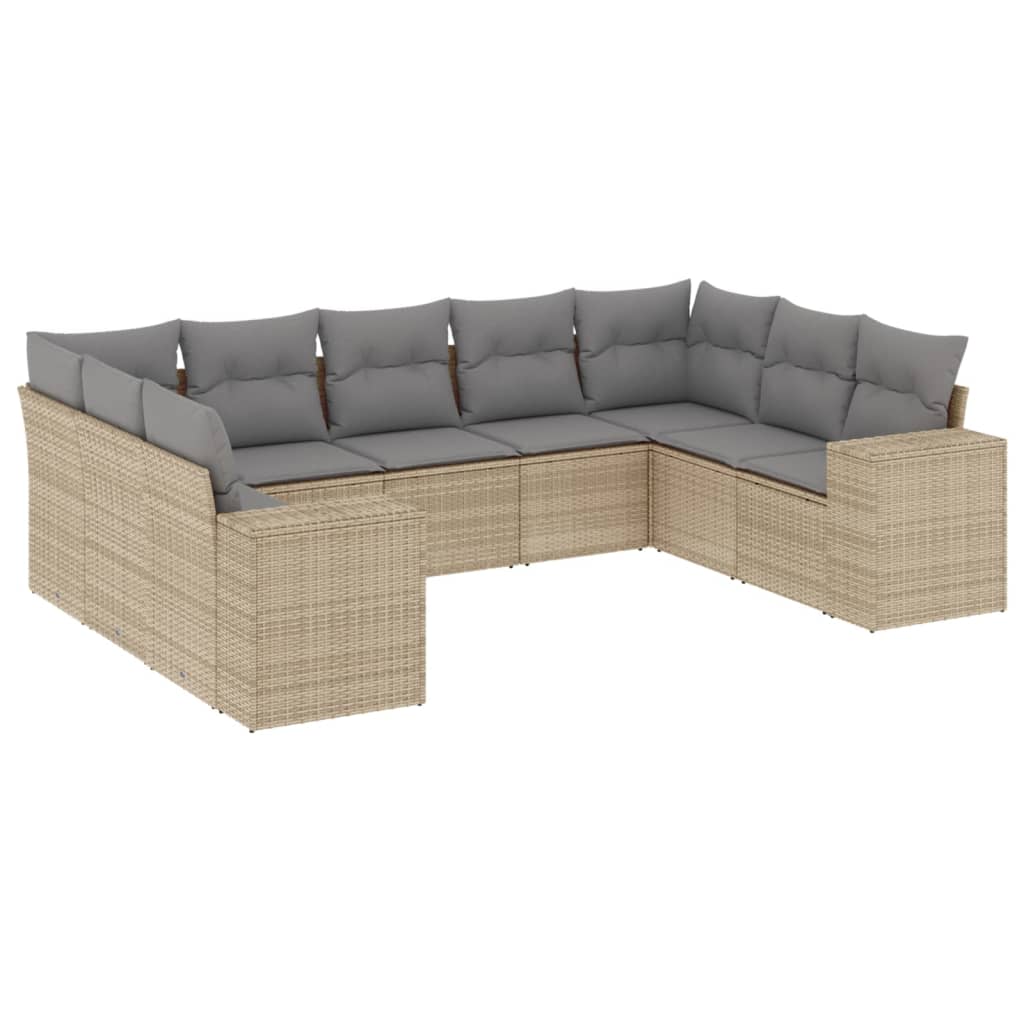 vidaXL Salon de jardin avec coussins 9 pcs beige résine tressée