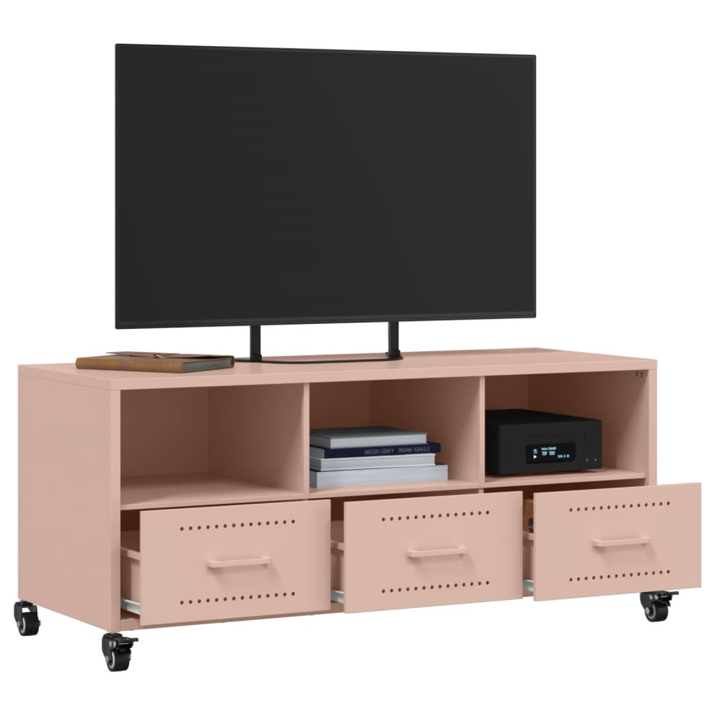 vidaXL Meuble TV rose 100,5x39x43,5 cm acier