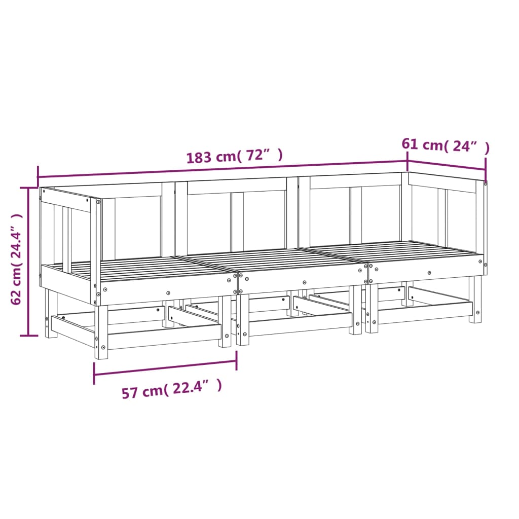 vidaXL Salon de jardin 3 pcs bois massif de pin