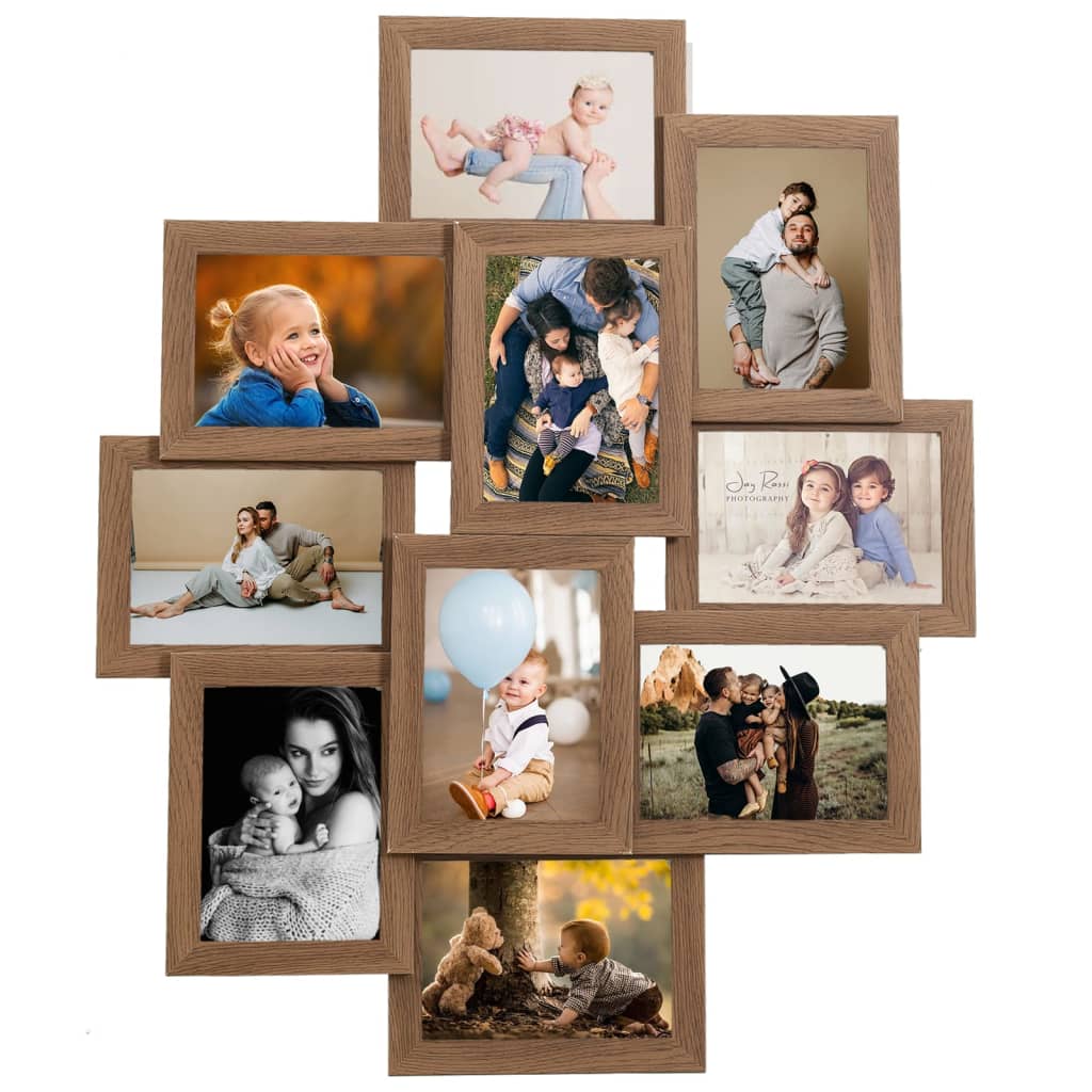 vidaXL Collage de cadres photo de photo 10x(10x15 cm) Marron clair MDF