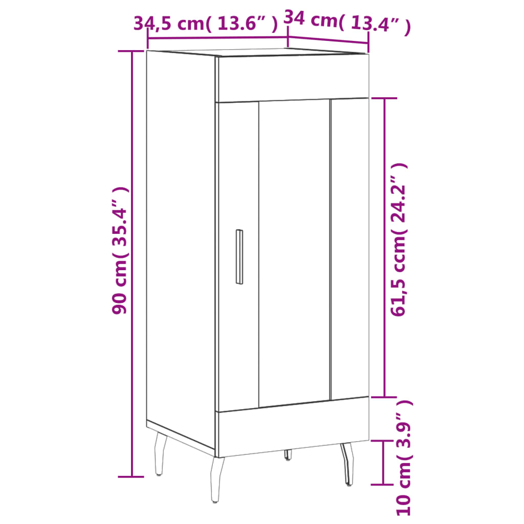 vidaXL Buffet Gris béton 34,5x34x90 cm Bois d'ingénierie