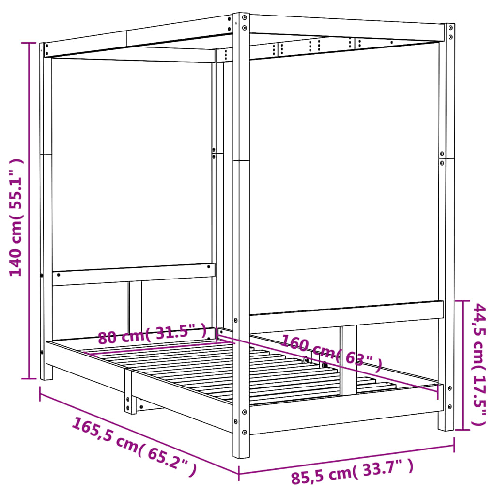 vidaXL Cadre de lit pour enfant noir 80x160 cm bois de pin massif