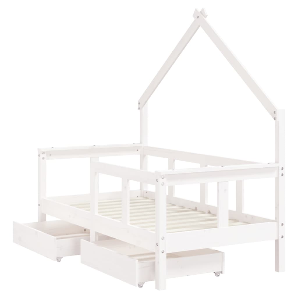 vidaXL Cadre de lit enfant tiroirs blanc 70x140 cm bois de pin massif