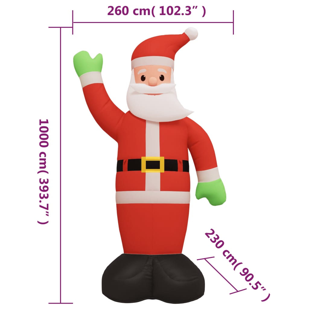 vidaXL Père Noël gonflable avec LED 1000 cm