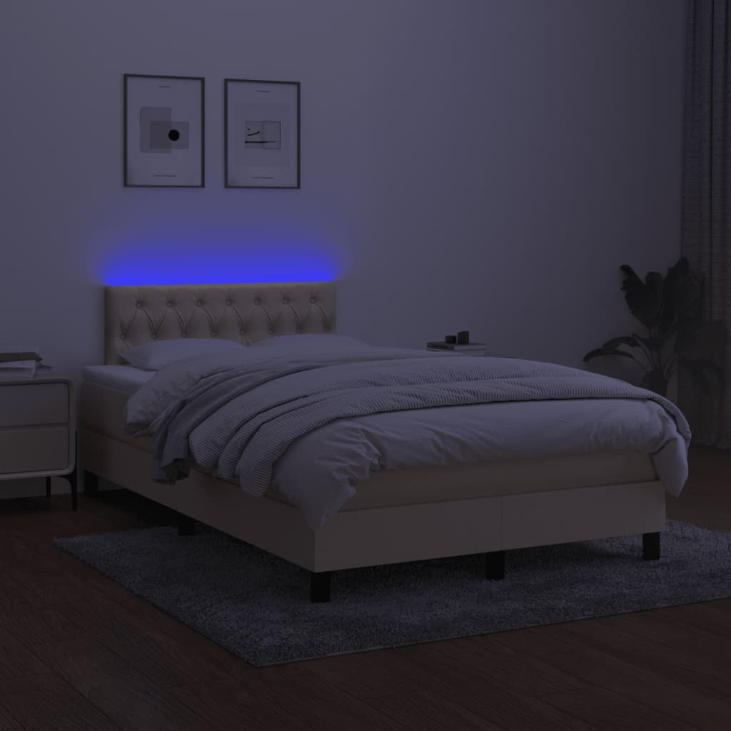 vidaXL Sommier à lattes de lit matelas et LED crème 120x190 cm tissu