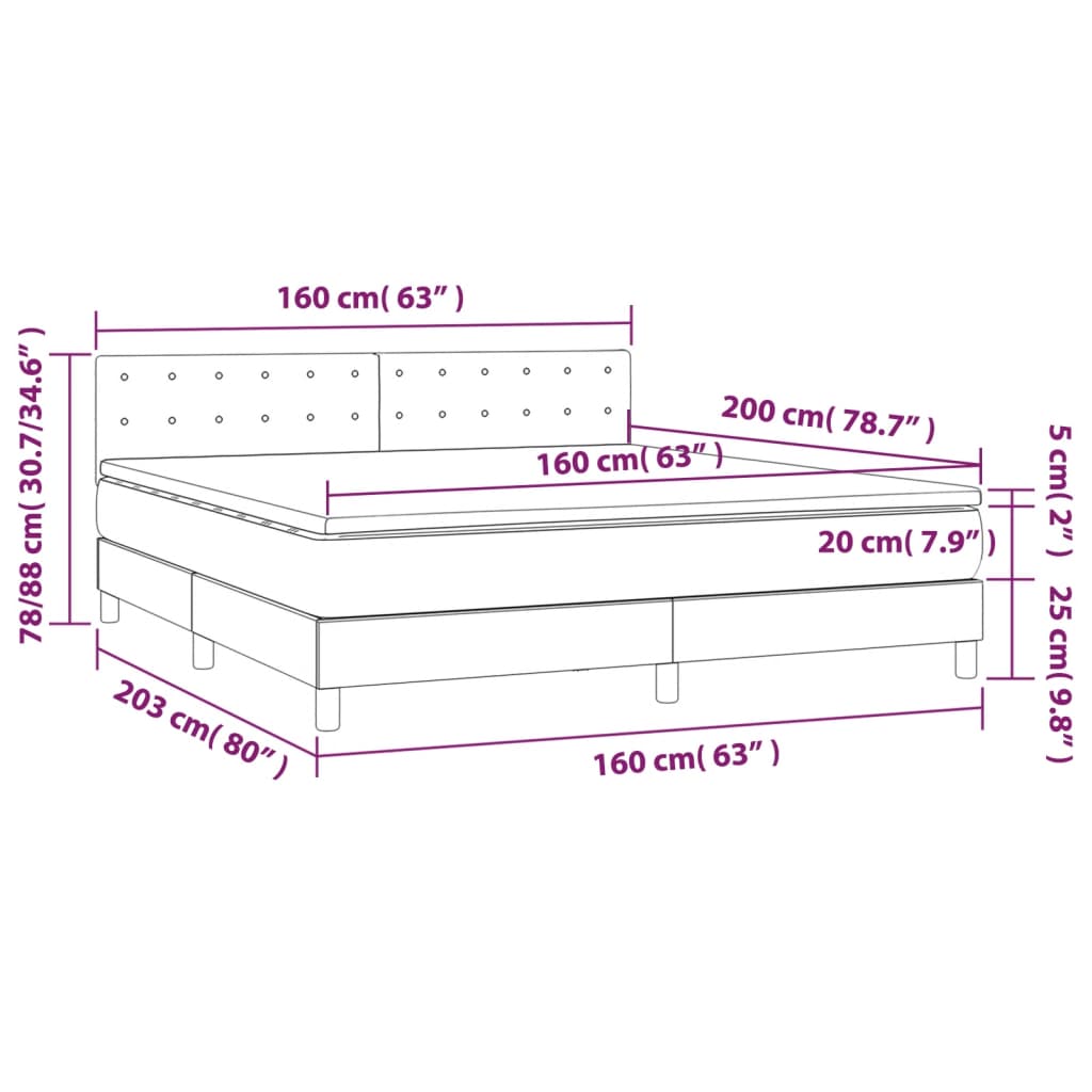 vidaXL Sommier à lattes de lit et matelas Gris foncé 160x200cm Velours