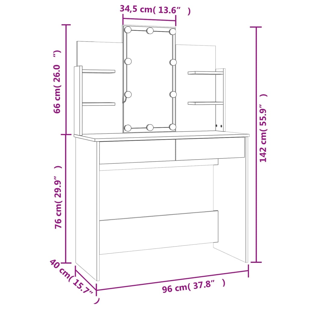 vidaXL Ensemble de coiffeuse avec LED Chêne fumé Bois d'ingénierie