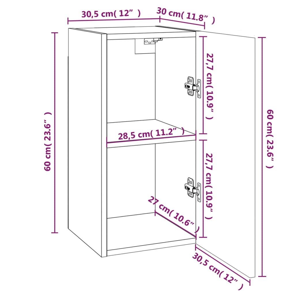 vidaXL Meubles TV 2 pcs Chêne marron 30,5x30x60 cm Bois d'ingénierie