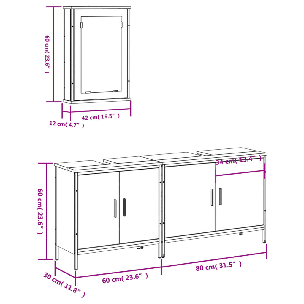 vidaXL Ensemble de meubles de salle de bain 3 pcs Chêne fumé