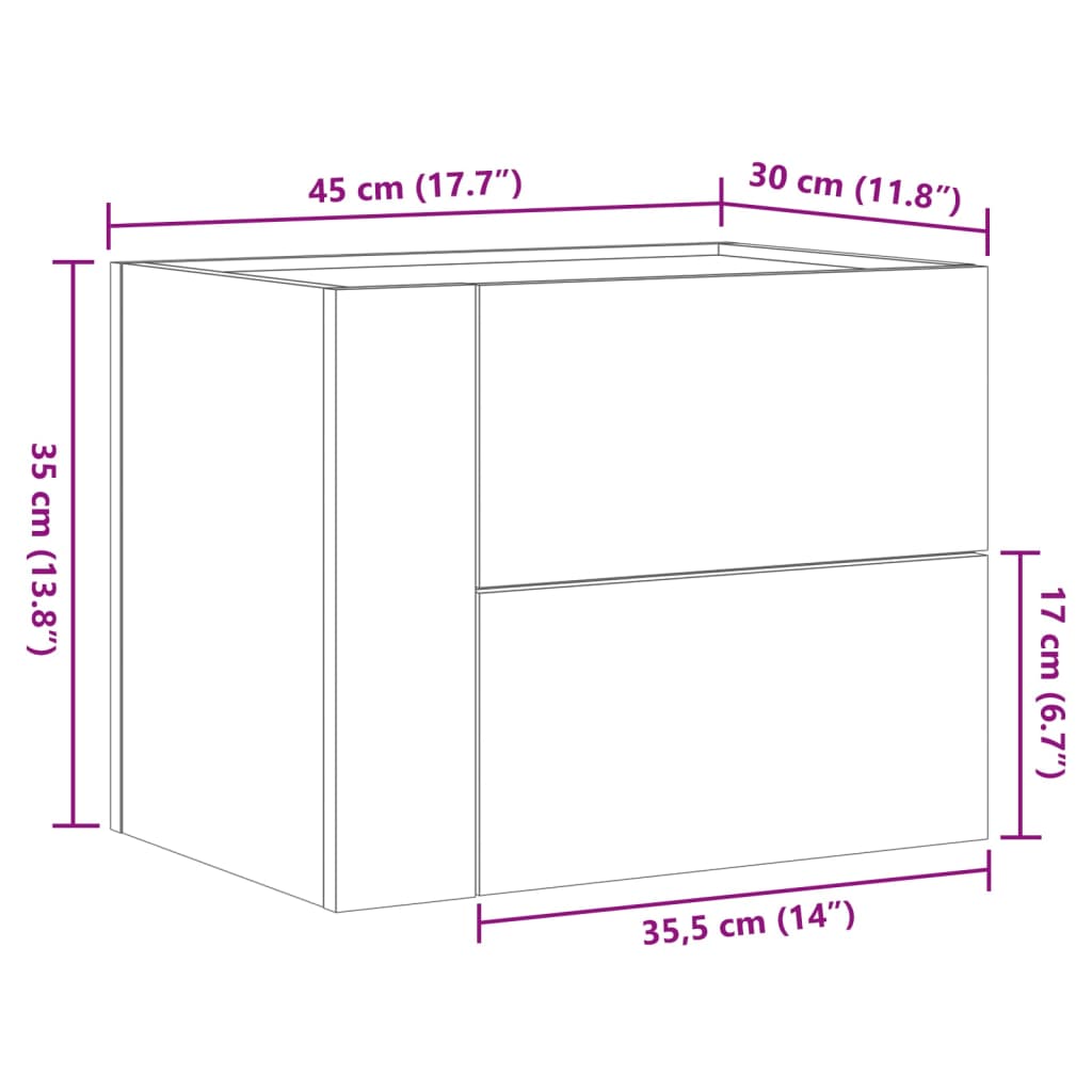 vidaXL Table de chevet murale blanc 45x30x35 cm