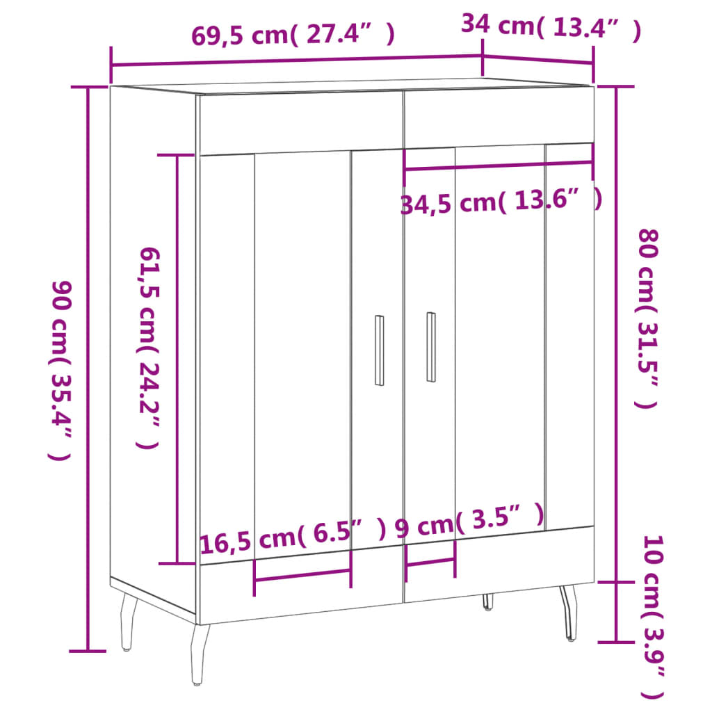 vidaXL Buffet chêne fumé 69,5x34x90 cm bois d'ingénierie