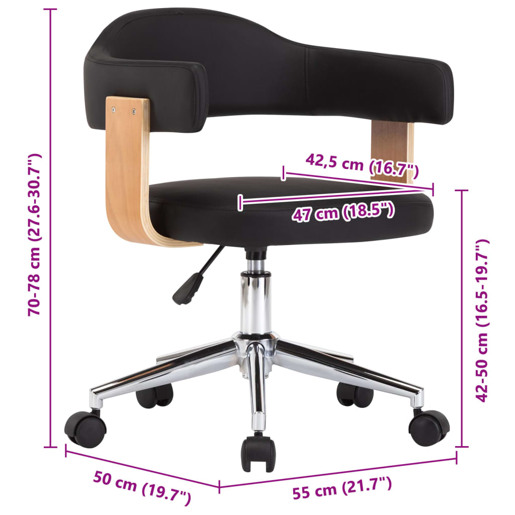 vidaXL Chaise pivotante de bureau Noir Bois courbé et similicuir