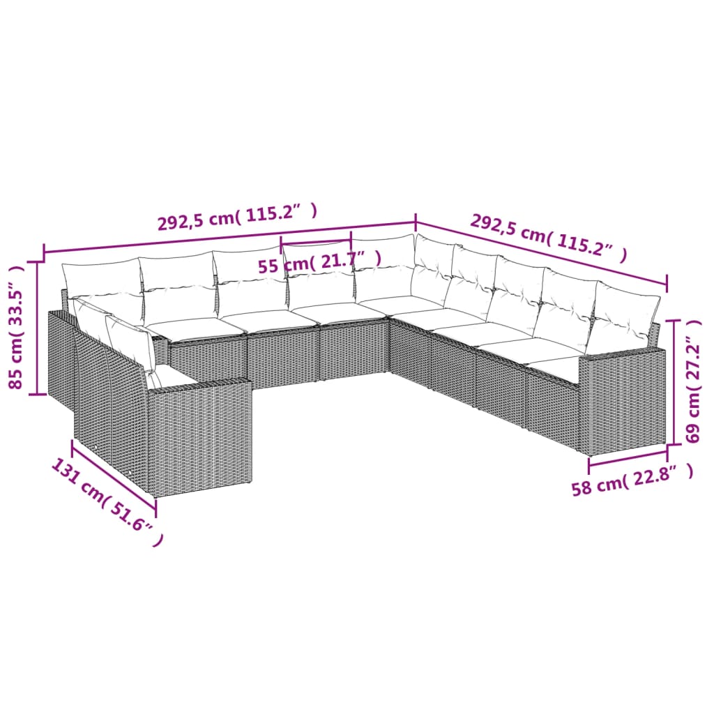 vidaXL Salon de jardin 11 pcs avec coussins noir résine tressée