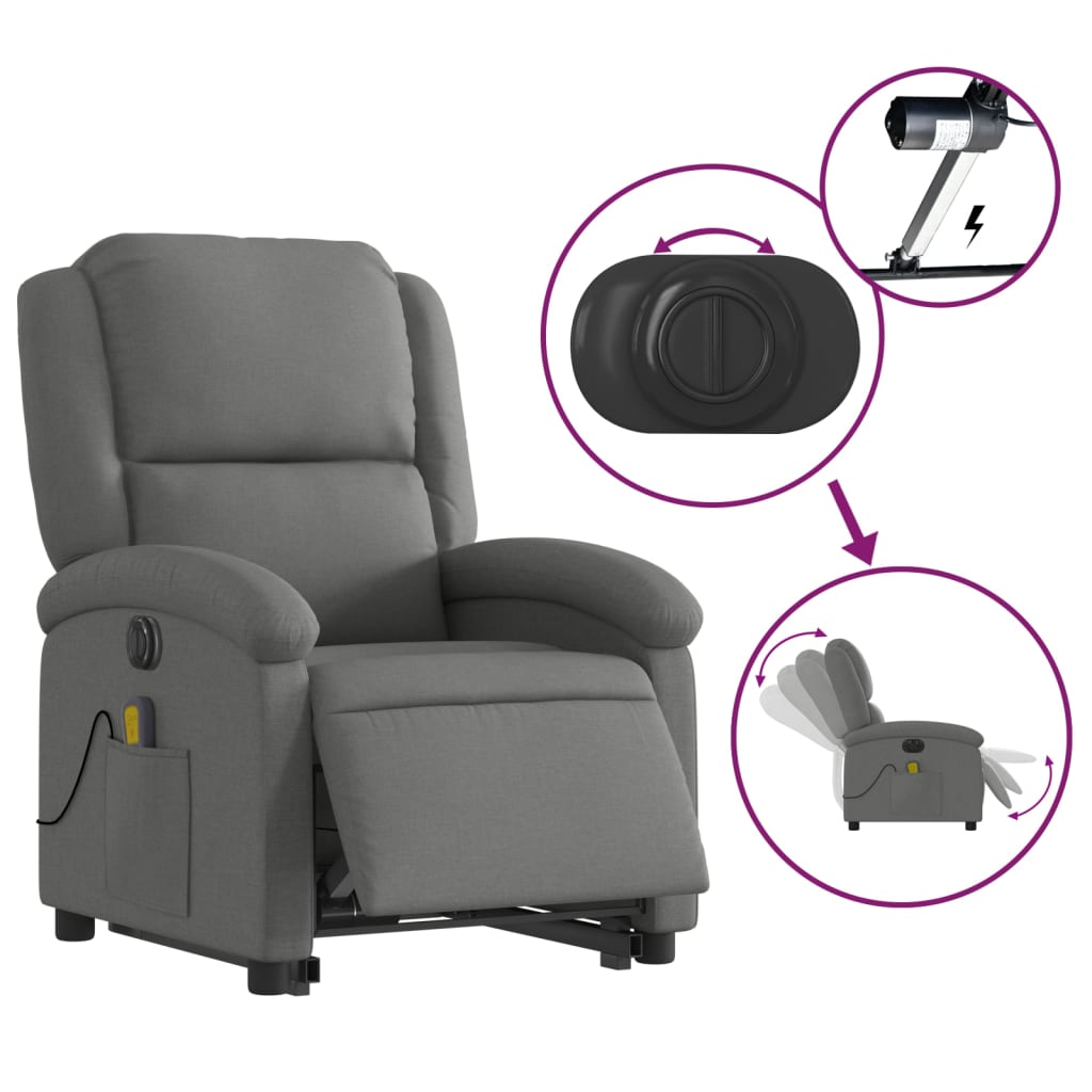 vidaXL Fauteuil inclinable de massage électrique Gris foncé Tissu