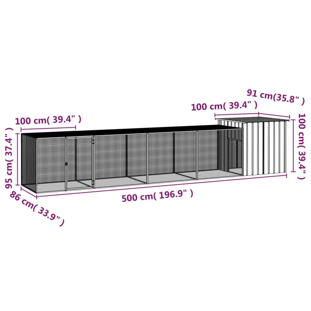 vidaXL Cage pour poules Gris 500x91x100 cm Acier galvanisé