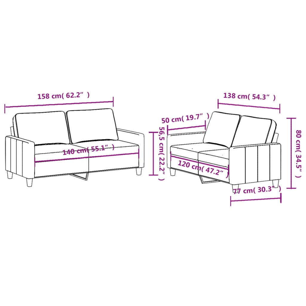 vidaXL Ensemble de canapés 2 pcs avec coussins Jaune clair Tissu