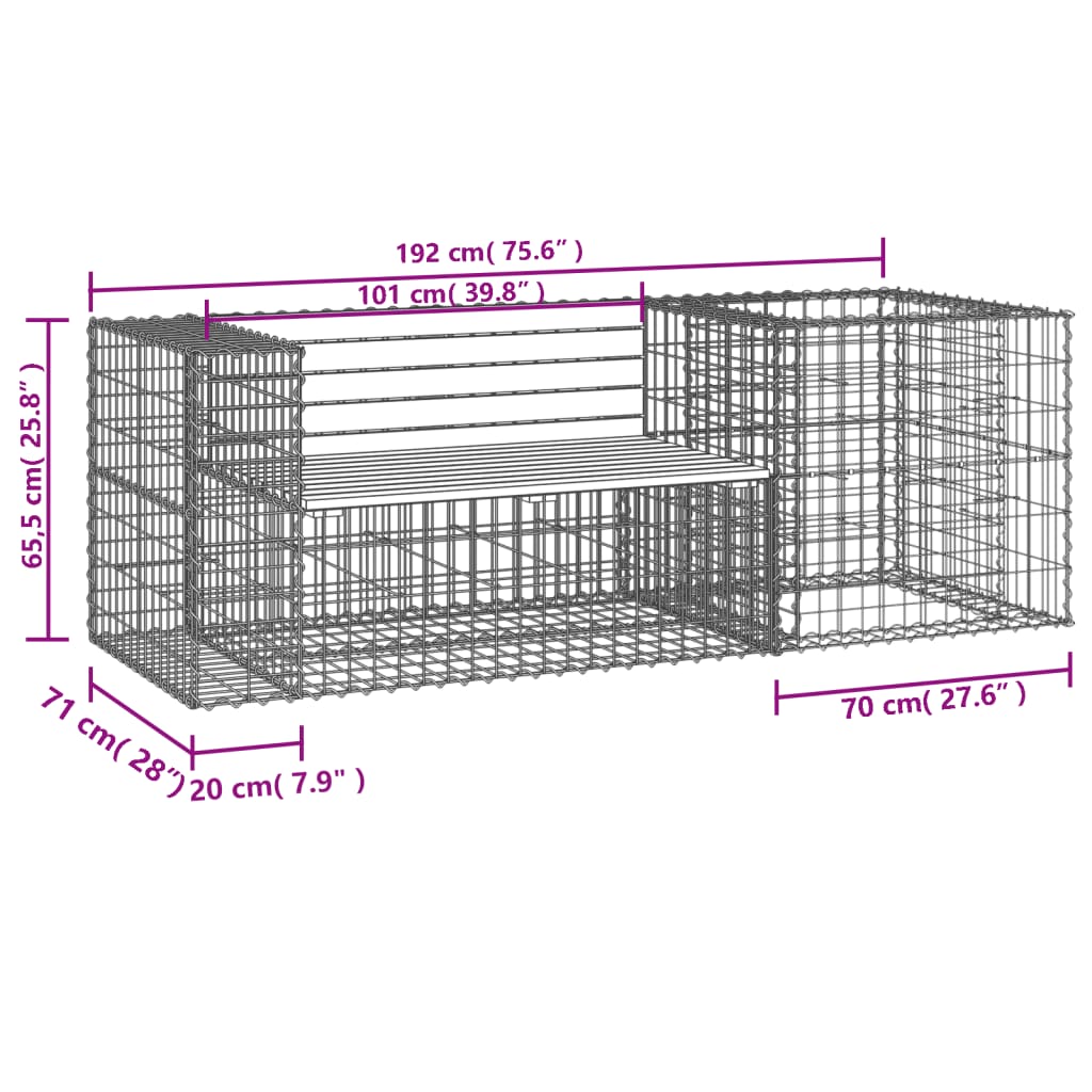 vidaXL Banc de jardin avec panier en gabion bois massif de pin