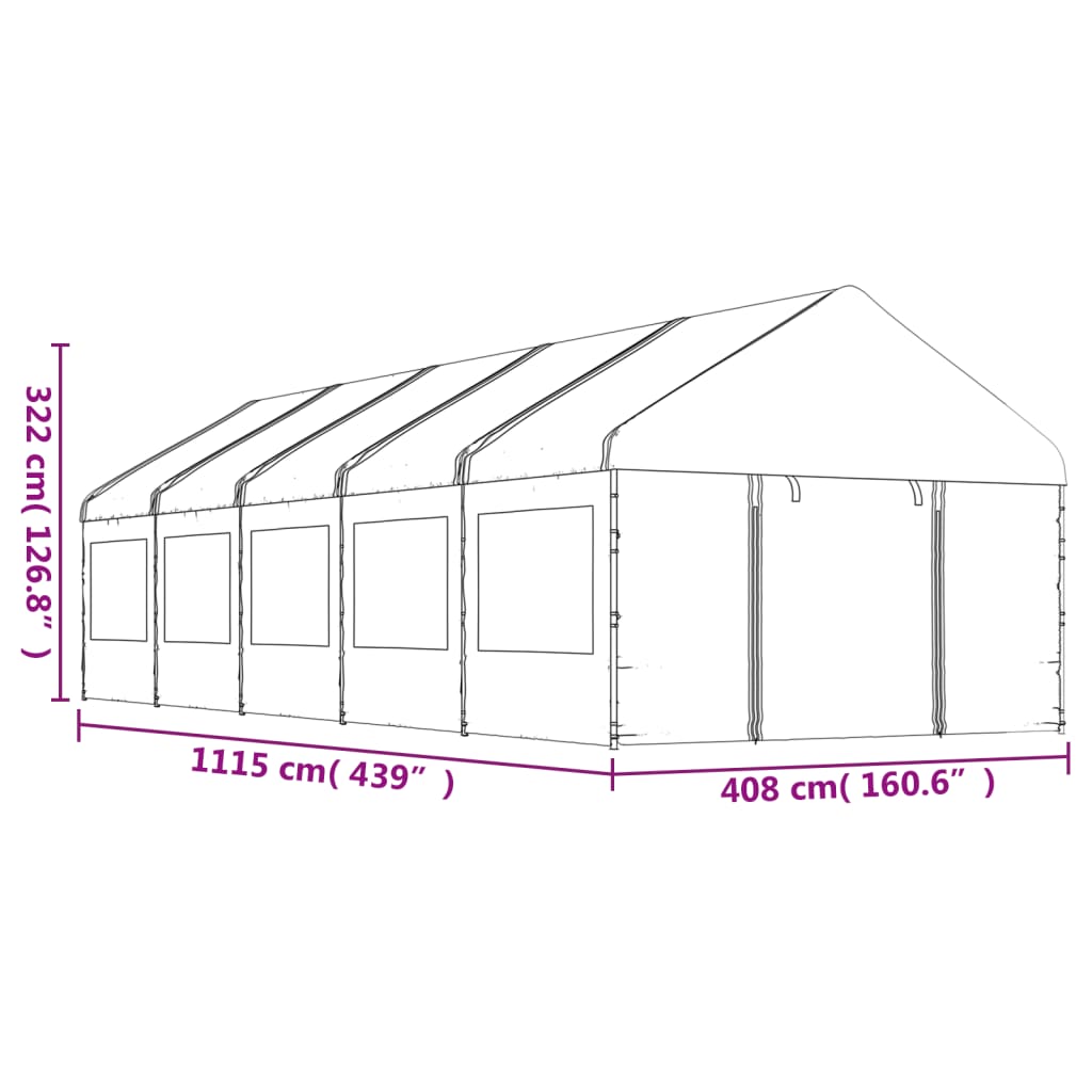 vidaXL Belvédère avec toit blanc 11,15x4,08x3,22 m polyéthylène