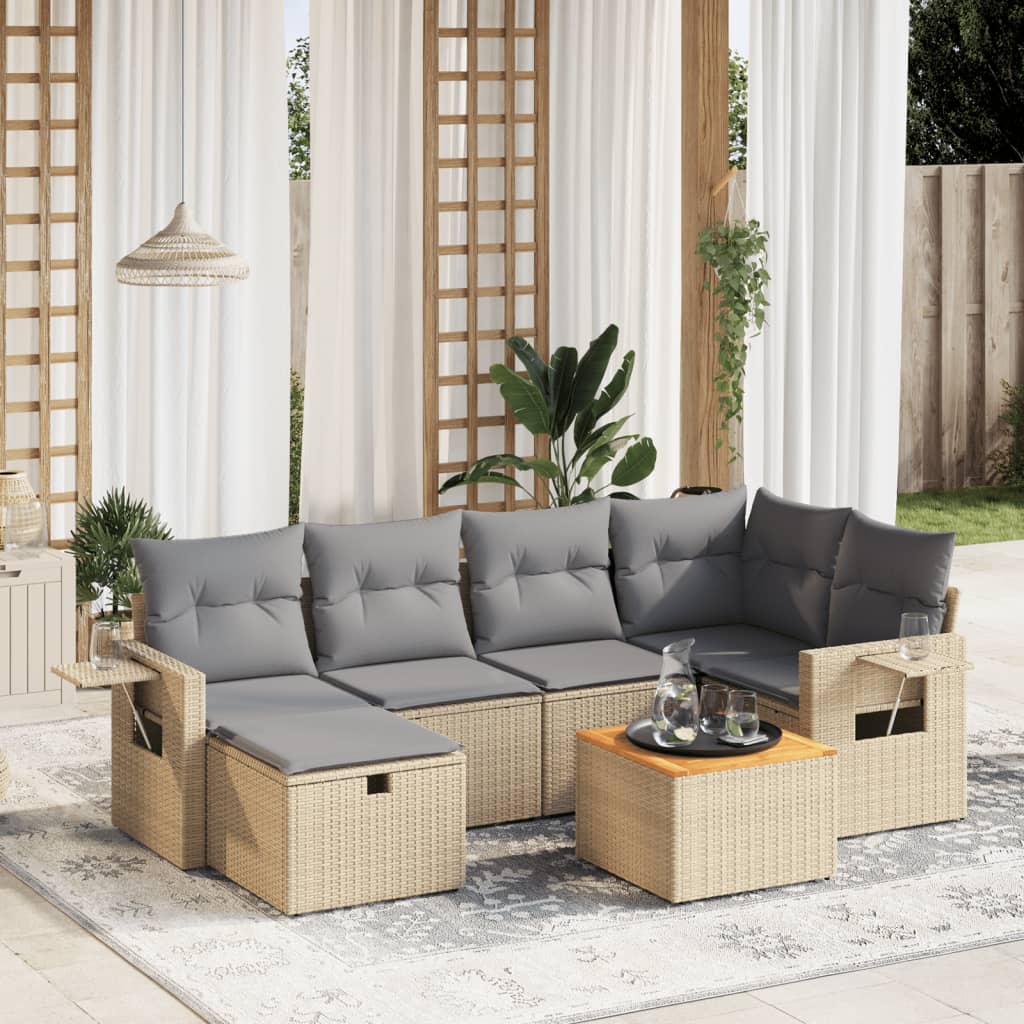 vidaXL Salon de jardin avec coussins 7pcs mélange beige résine tressée