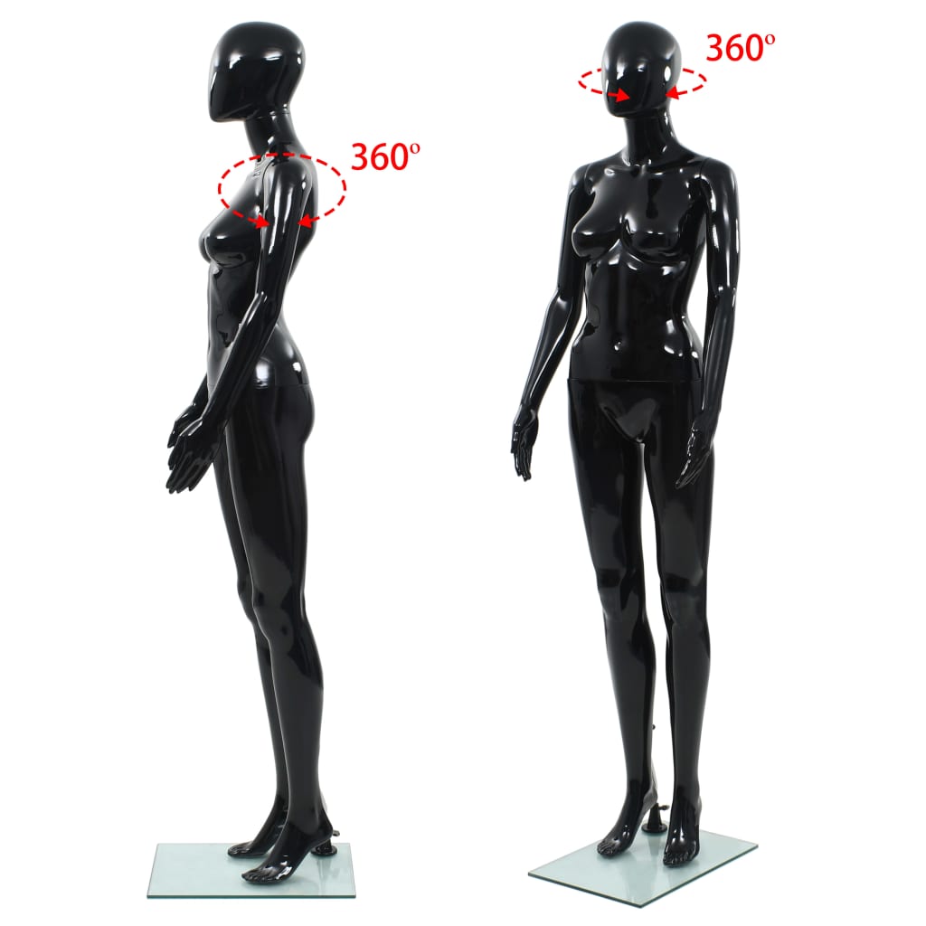 vidaXL Mannequin femme corps complet base verre Noir brillant 175 cm