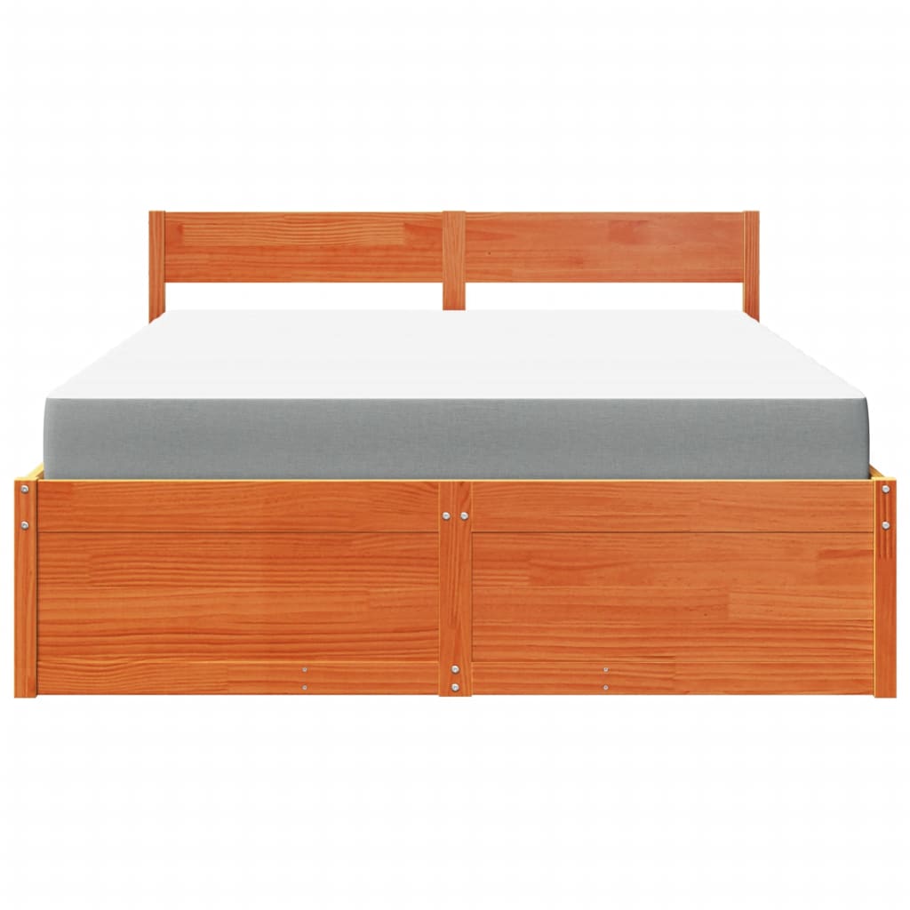 vidaXL Lit avec tiroirs/matelas cire marron 140x200 cm bois massif pin