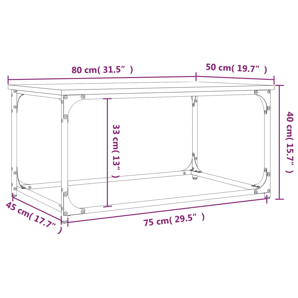 vidaXL Table basse Sonoma gris 80x50x40 cm Bois d'ingénierie et fer