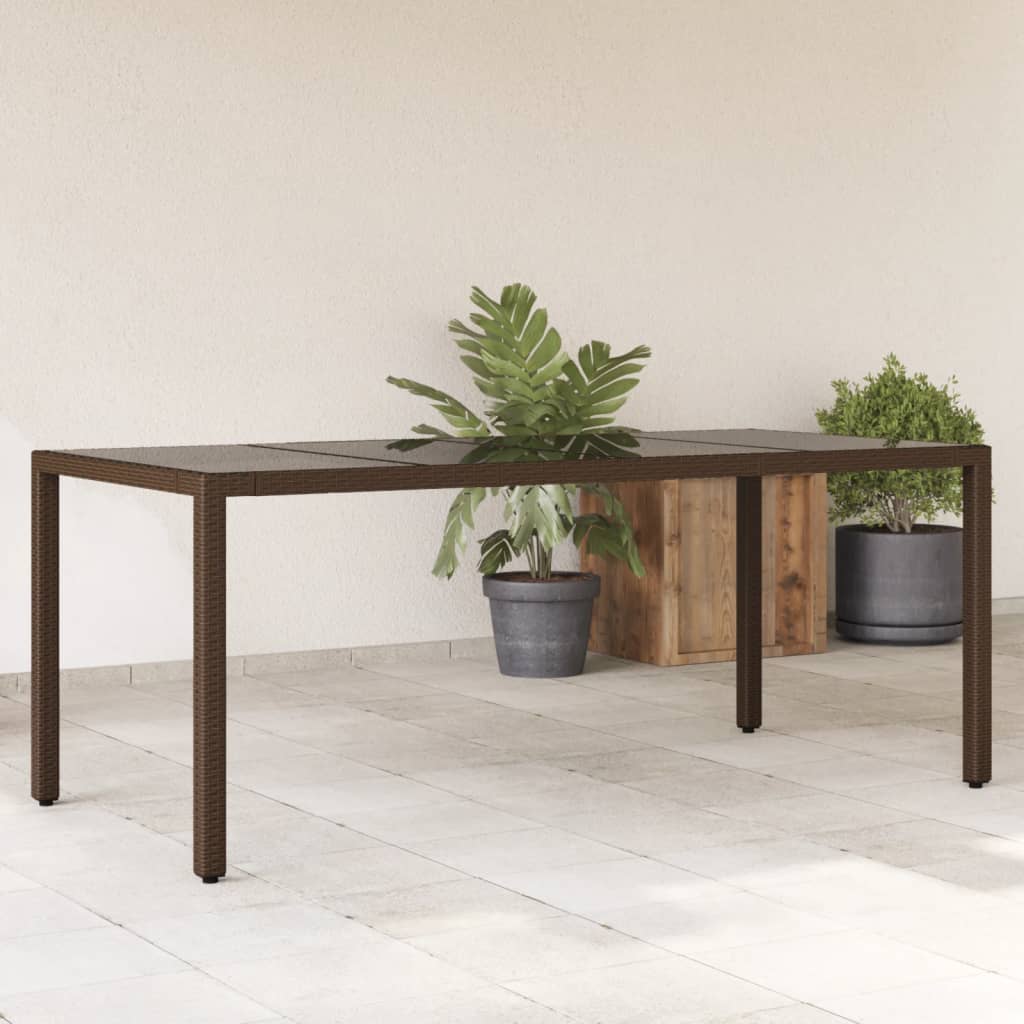 vidaXL Table de jardin avec dessus en verre marron résine tressée