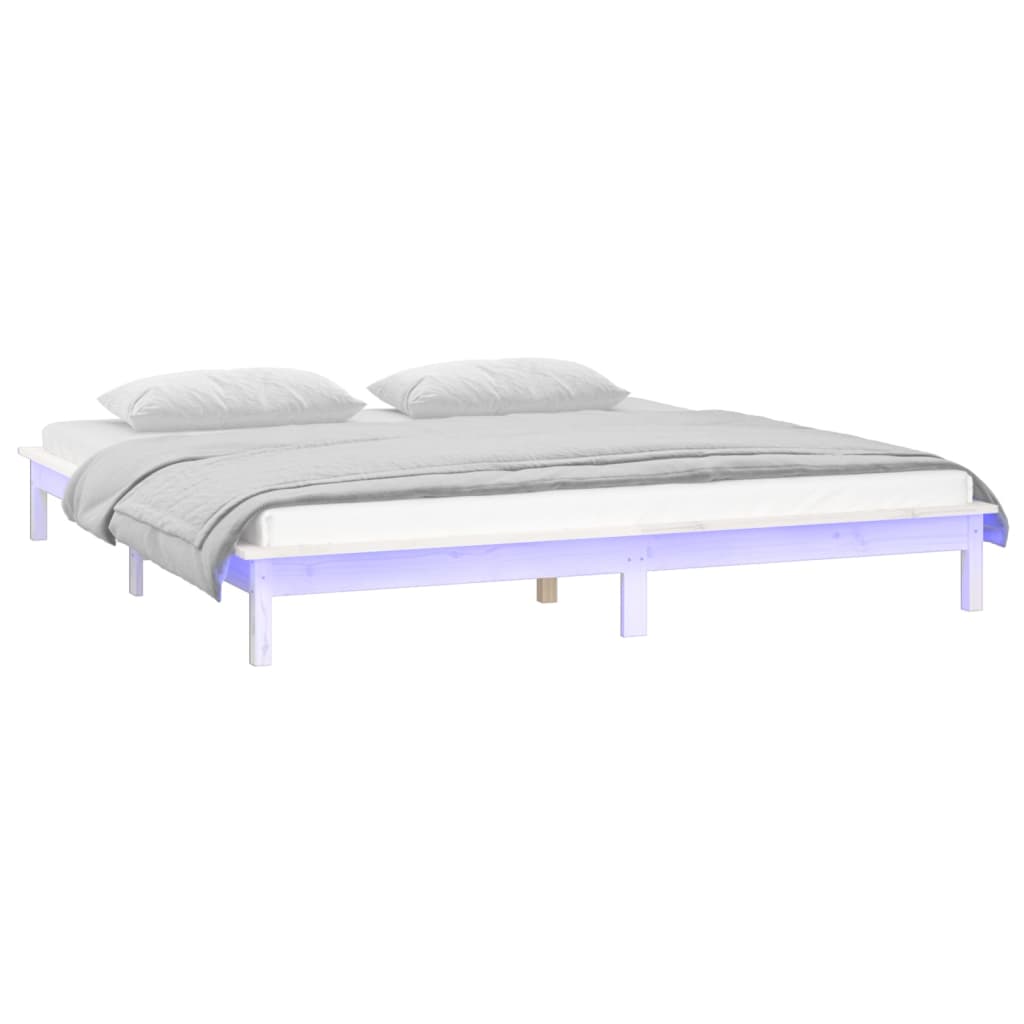 vidaXL Cadre de lit à LED sans matelas blanc 160x200 cm bois massif