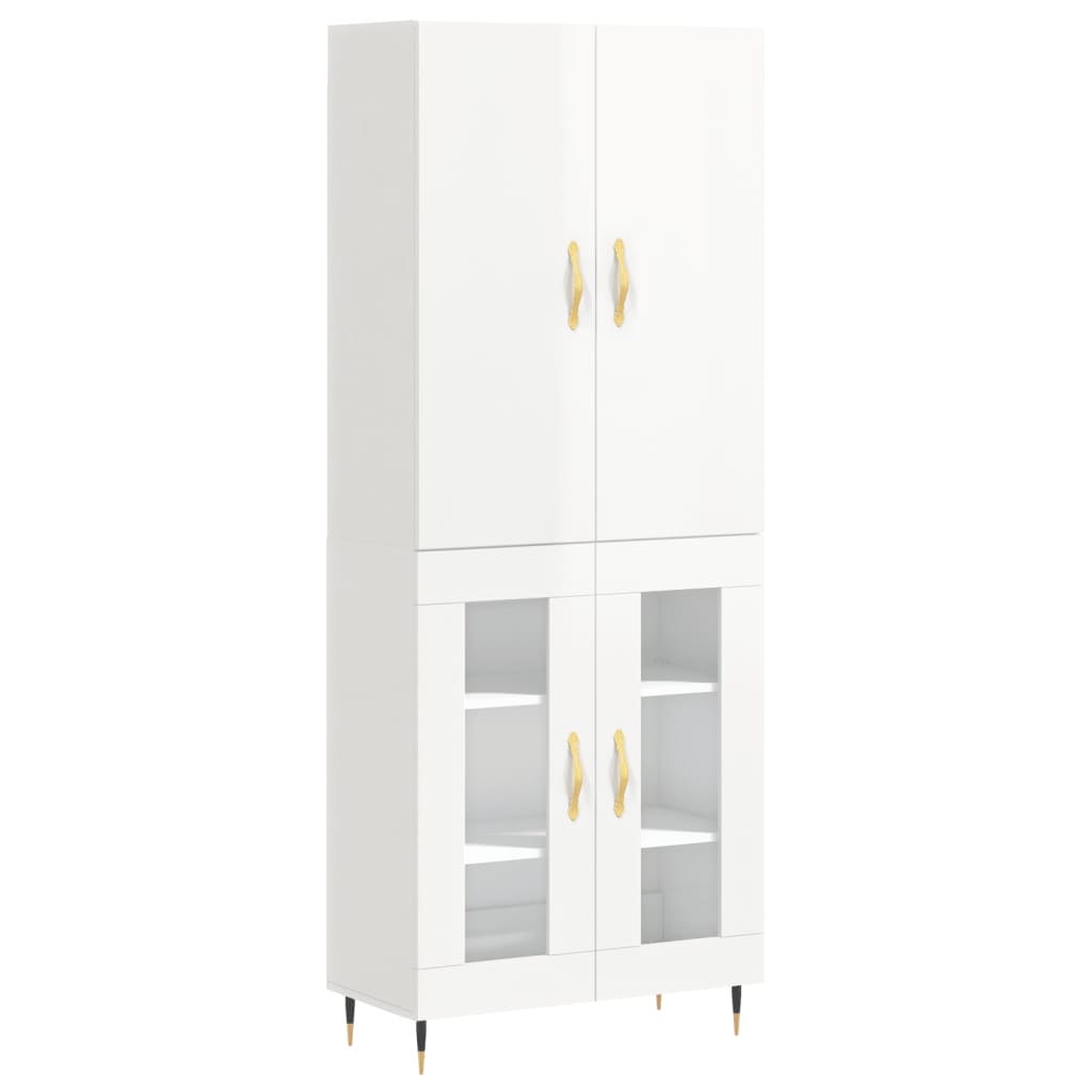 vidaXL Buffet haut Blanc brillant 69,5x34x180 cm Bois d'ingénierie