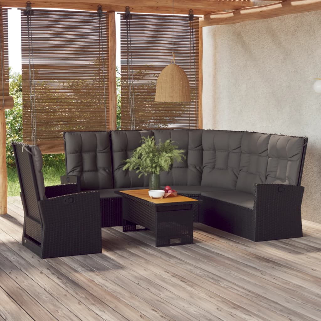 vidaXL Salon de jardin 3 pcs avec coussins Noir Résine tressée