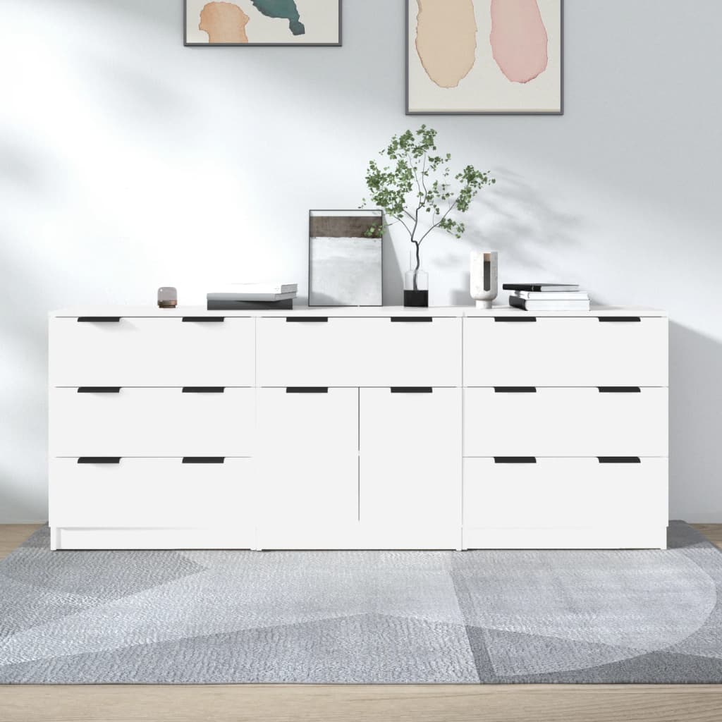 vidaXL Buffets 3 pcs Blanc Bois d'ingénierie