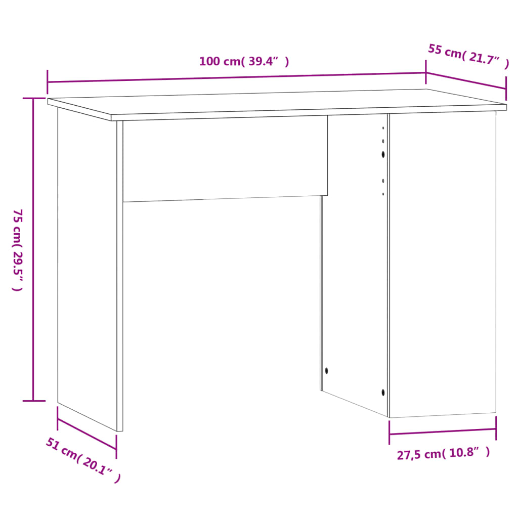 vidaXL Bureau sonoma gris 100x55x75 cm bois d'ingénierie