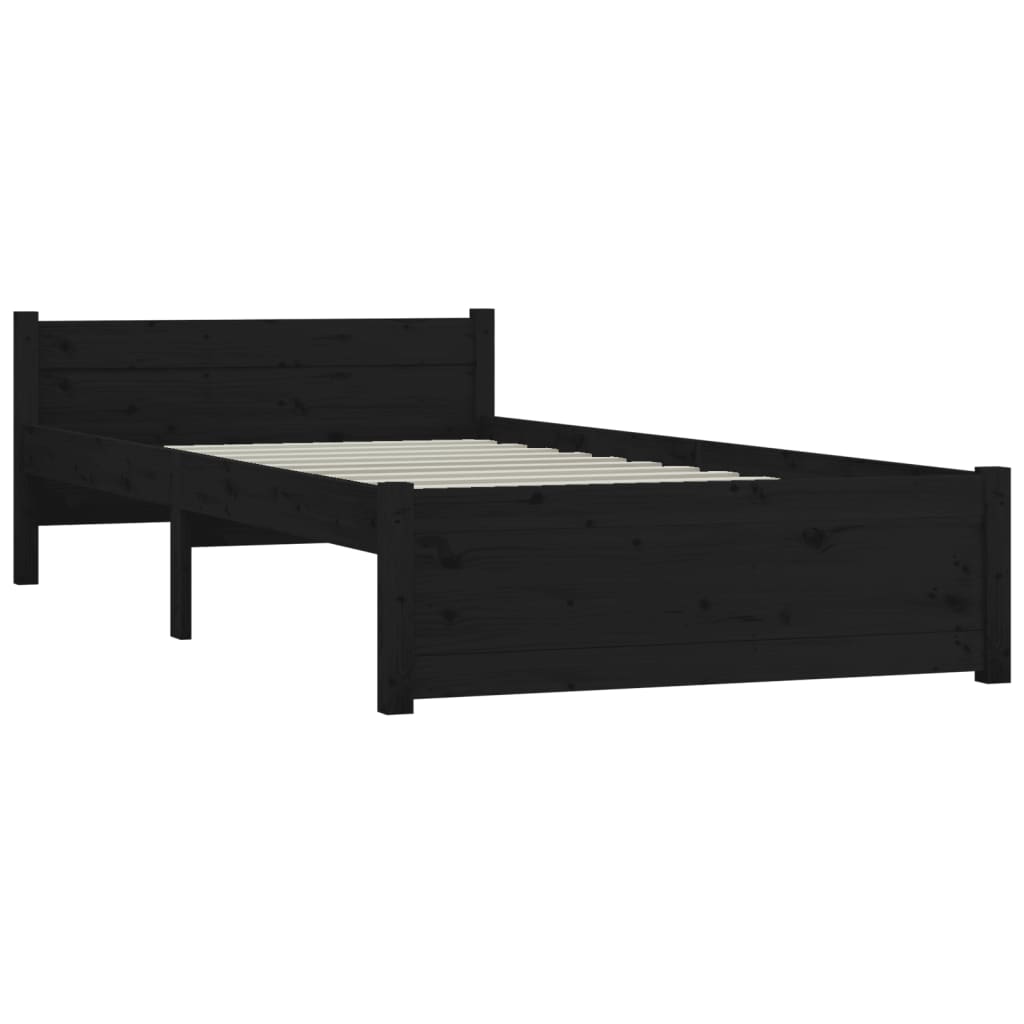 vidaXL Cadre de lit Noir Bois massif 75x190 cm Petit simple