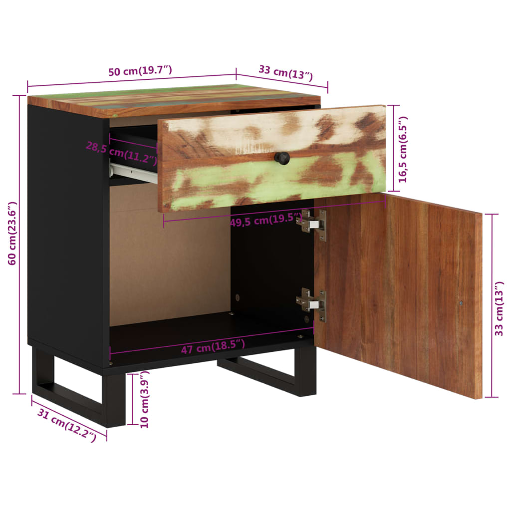 vidaXL Table de chevet 50x33x60cm Bois de récupération et d'ingénierie
